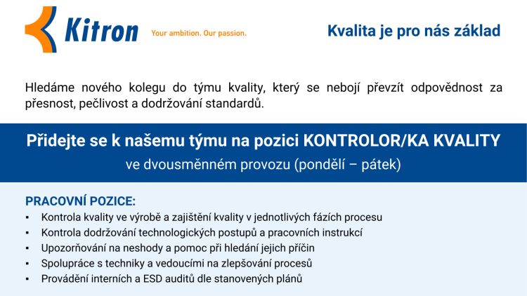 Inzerce: Kitron Czech a.s. přijímá na pozici KONTROLOR/KA KVALITY